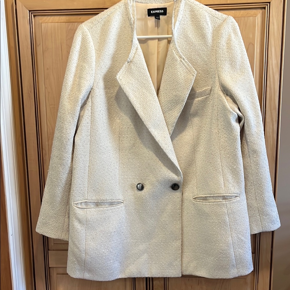Express Women's Cream Double-Breasted Jacket